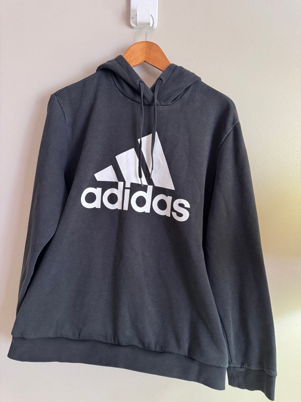Adidas Men's M Faded Black Pullover Hoodie Big Logo Sweatshirt